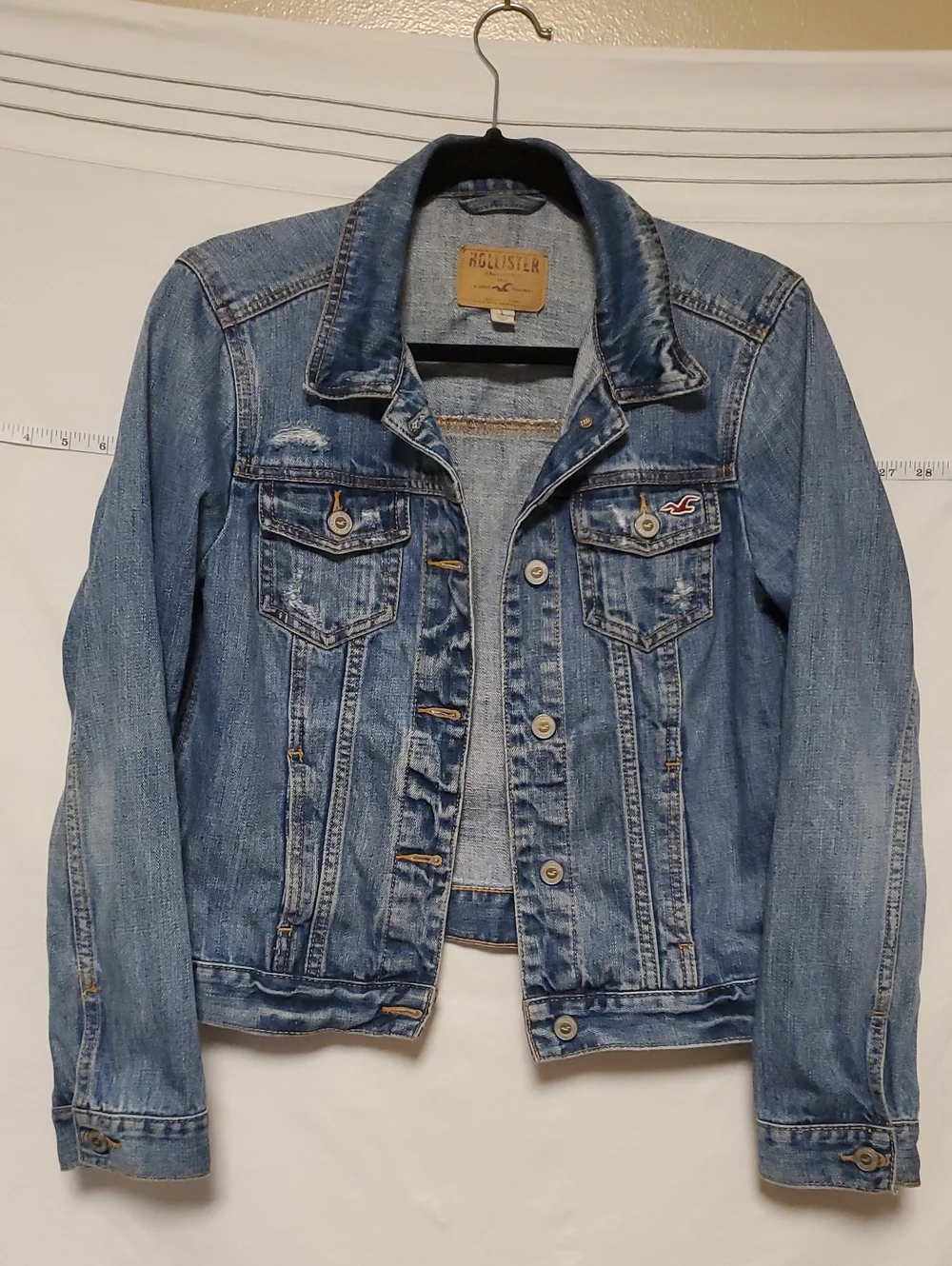 Vintage Hollister Denim Medium Wash Blue Denim Classic Trucker Jean Jacket Lg